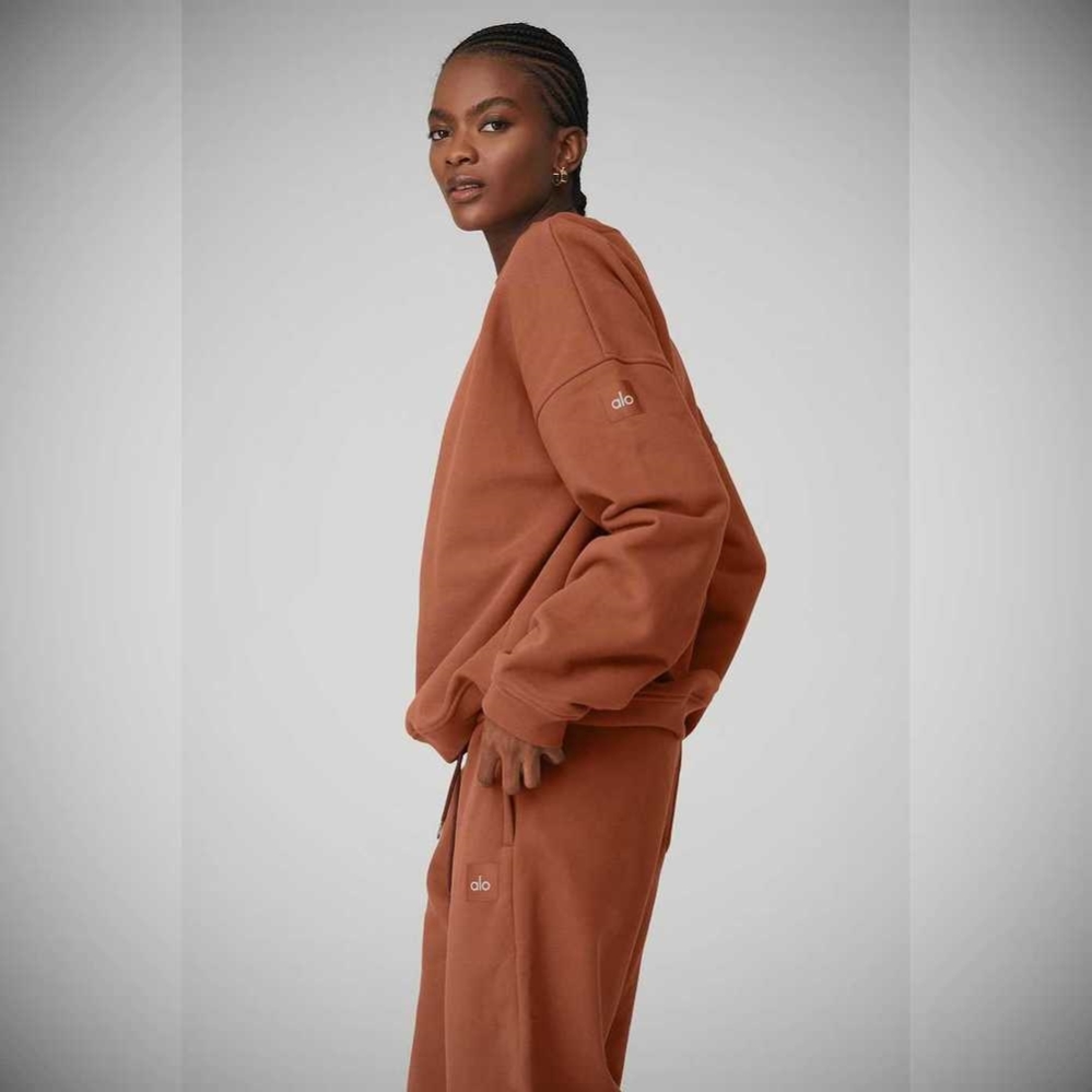 Alo Yoga Renown Heavy Weight Crew Neck Pullover Damen Rust | CIZBWV952