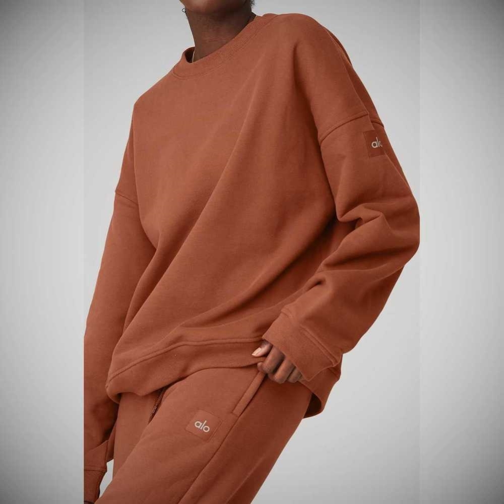 Alo Yoga Renown Heavy Weight Crew Neck Pullover Damen Rust | CIZBWV952