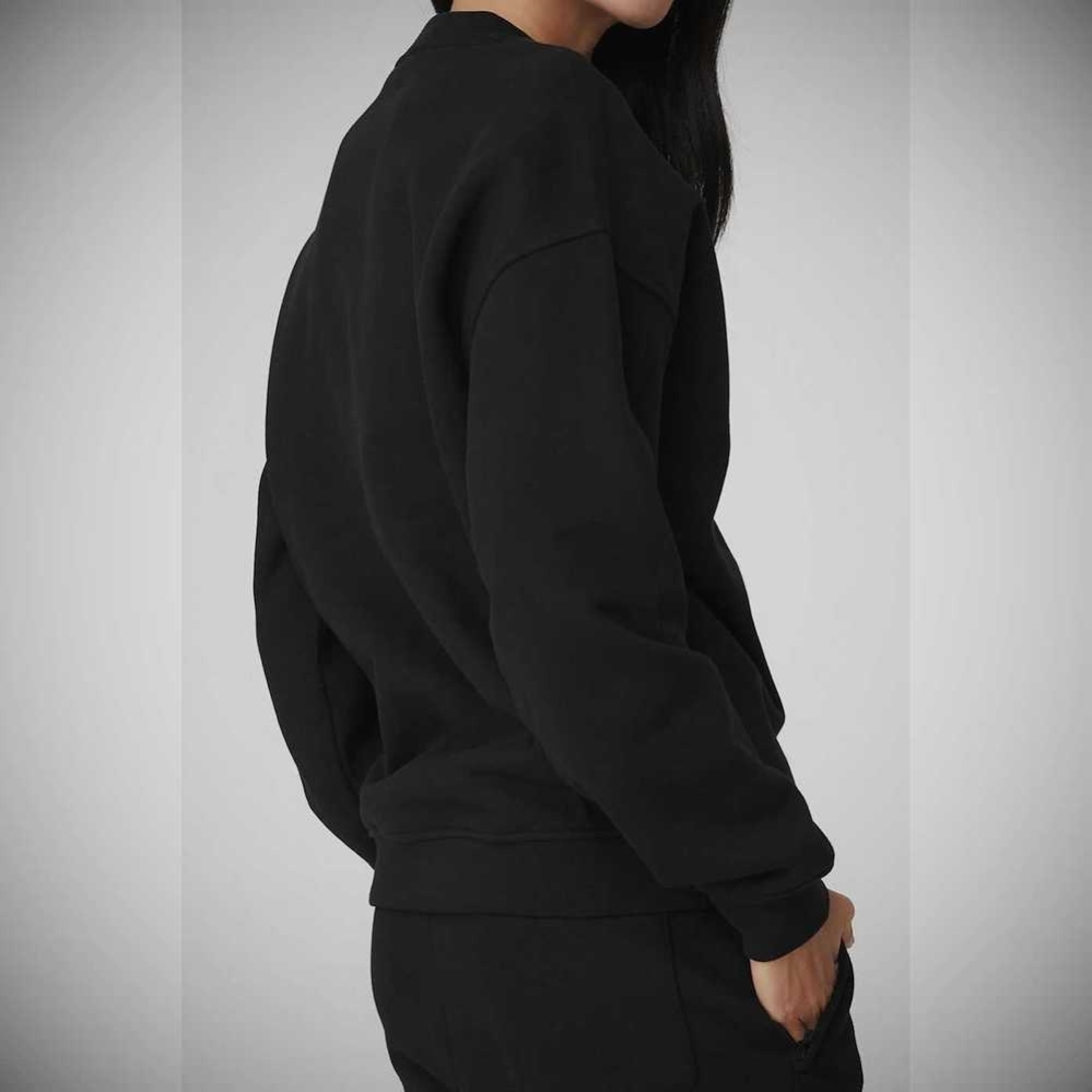 Alo Yoga Renown Heavy Weight Crew Neck Pullover Damen Schwarz | DEXWRL810