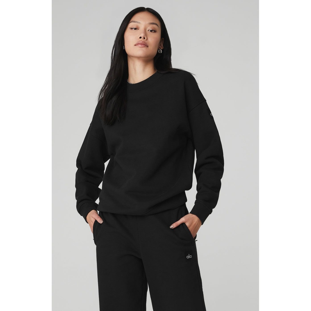 Alo Yoga Renown Heavy Weight Crew Neck Pullover Damen Schwarz | DEXWRL810