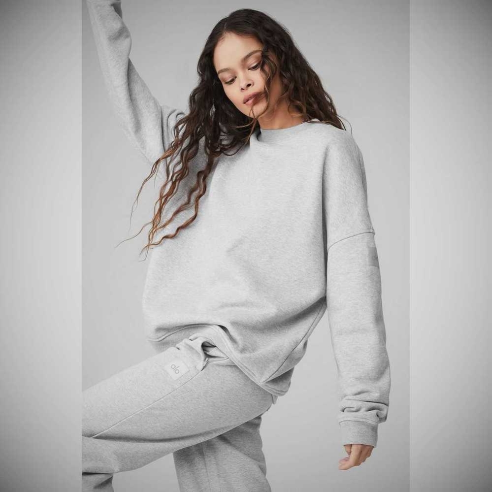 Alo Yoga Renown Heavy Weight Crew Neck Pullover Damen Grau | DQVEUR397