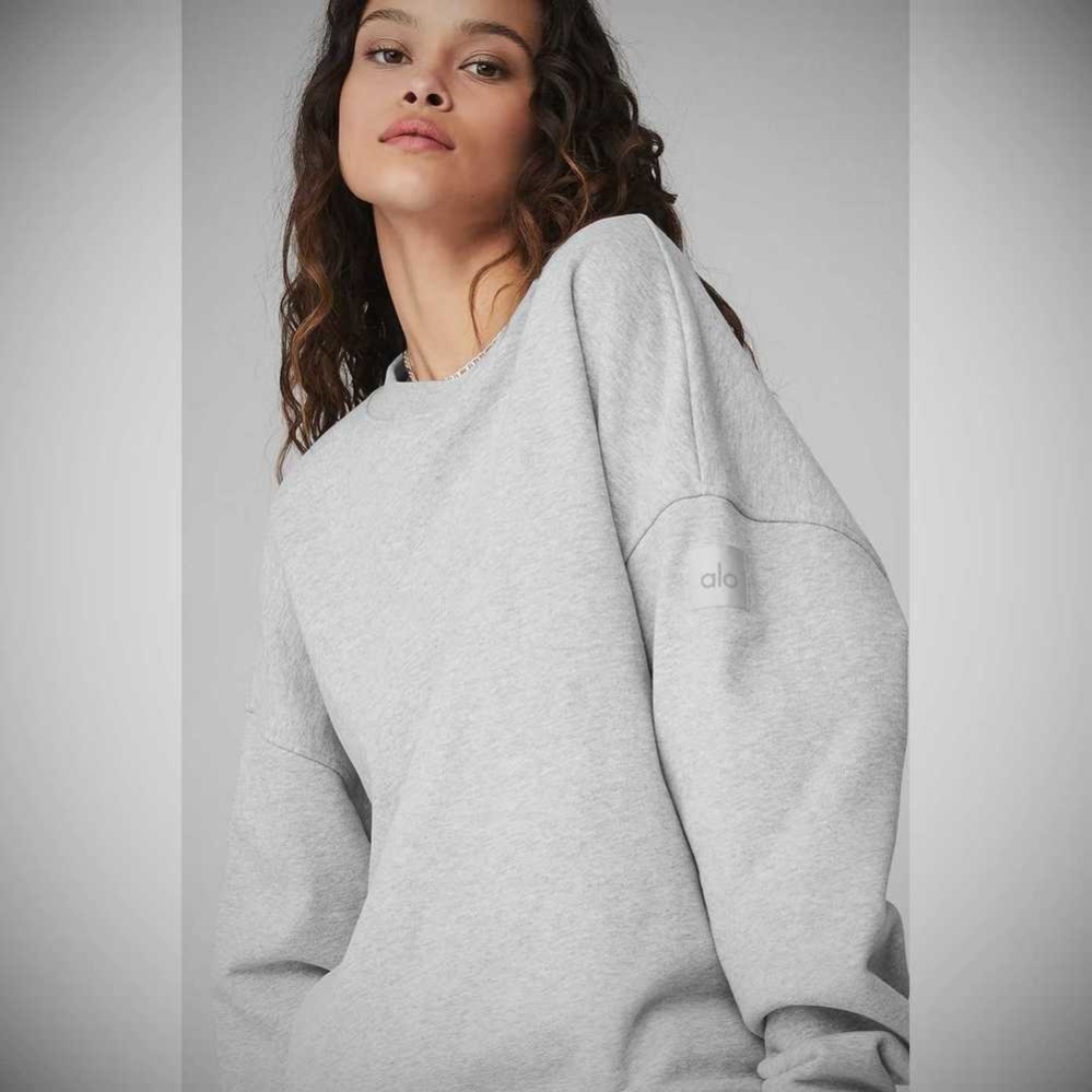 Alo Yoga Renown Heavy Weight Crew Neck Pullover Damen Grau | DQVEUR397