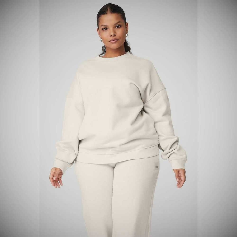 Alo Yoga Renown Heavy Weight Crew Neck Pullover Damen Beige | GDUYCV418