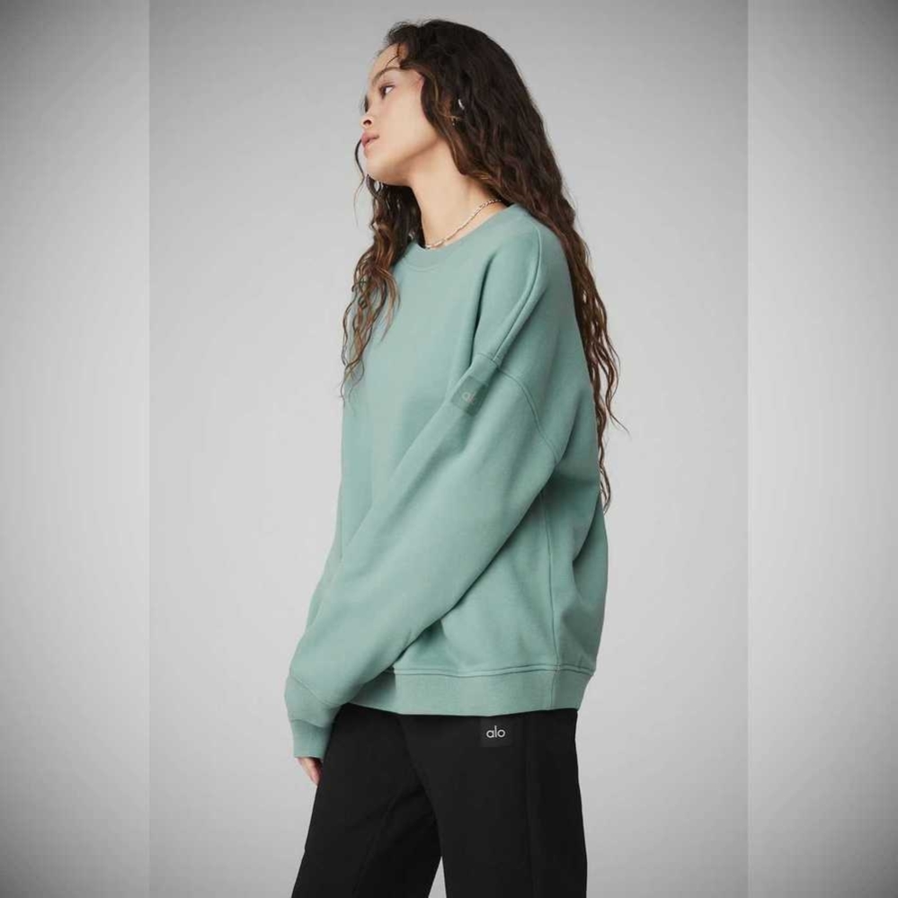 Alo Yoga Renown Heavy Weight Crew Neck Pullover Damen Blau | GNIMXH864