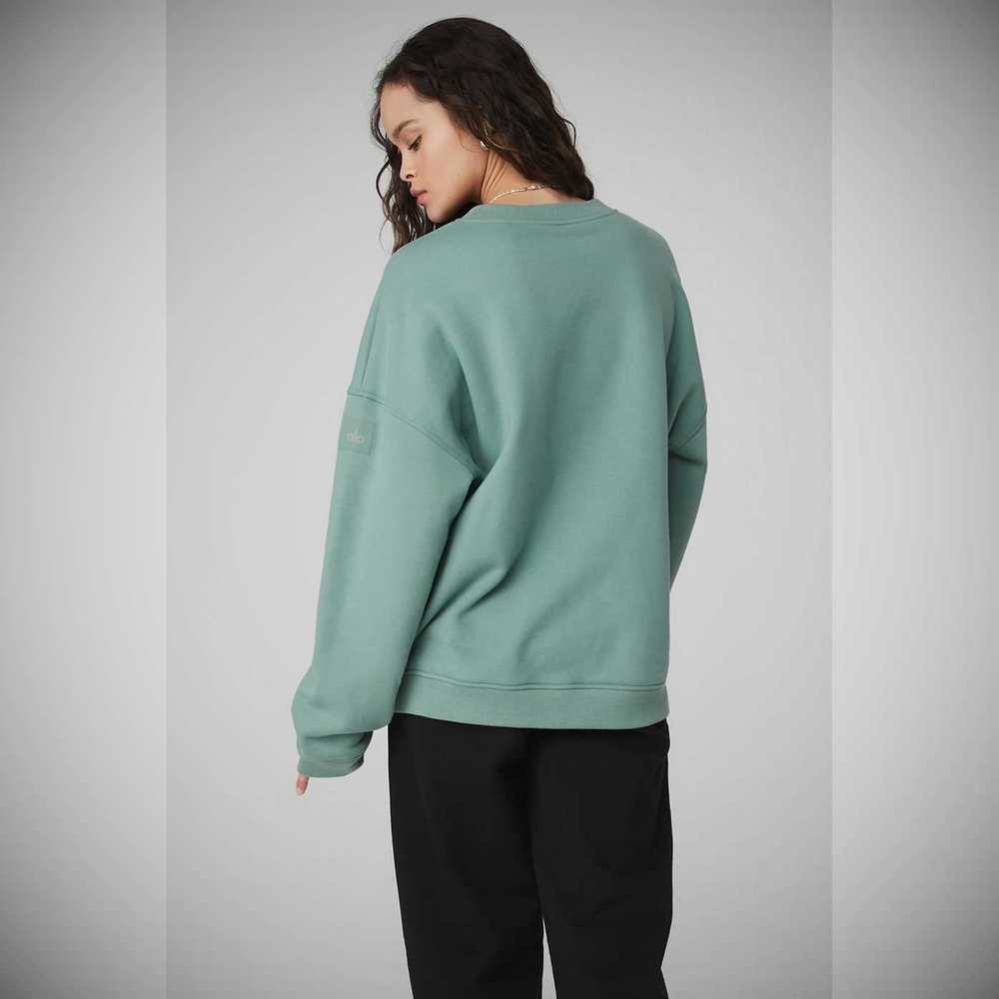 Alo Yoga Renown Heavy Weight Crew Neck Pullover Damen Blau | GNIMXH864