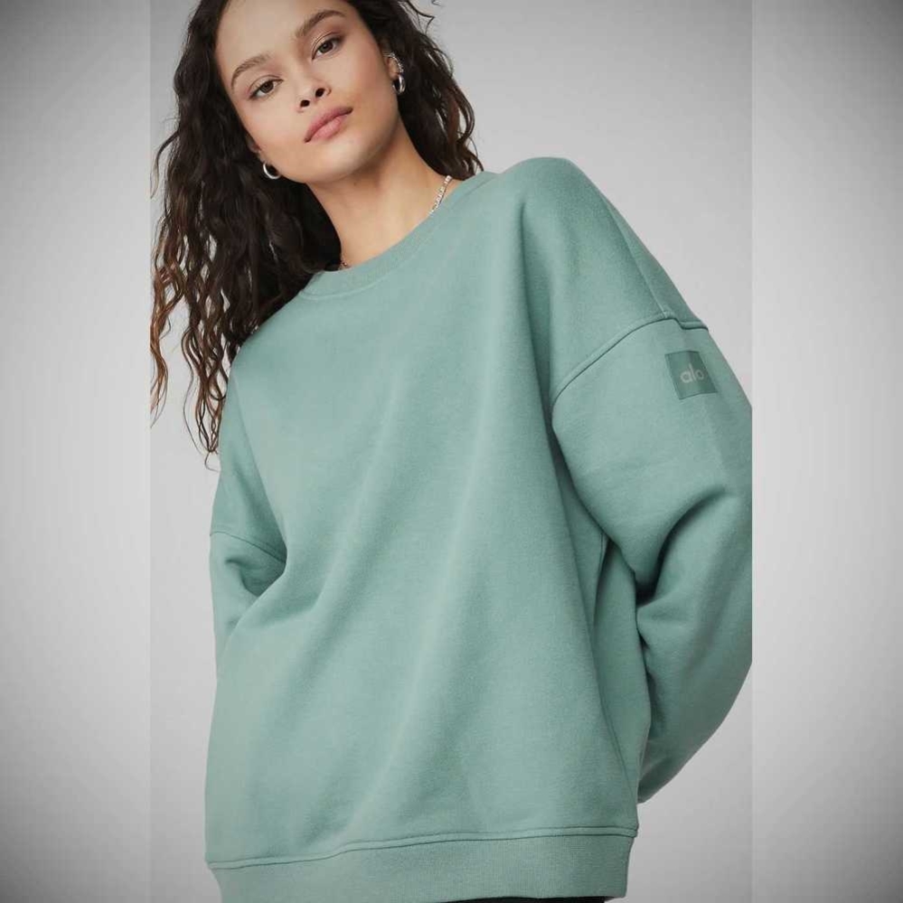 Alo Yoga Renown Heavy Weight Crew Neck Pullover Damen Blau | GNIMXH864