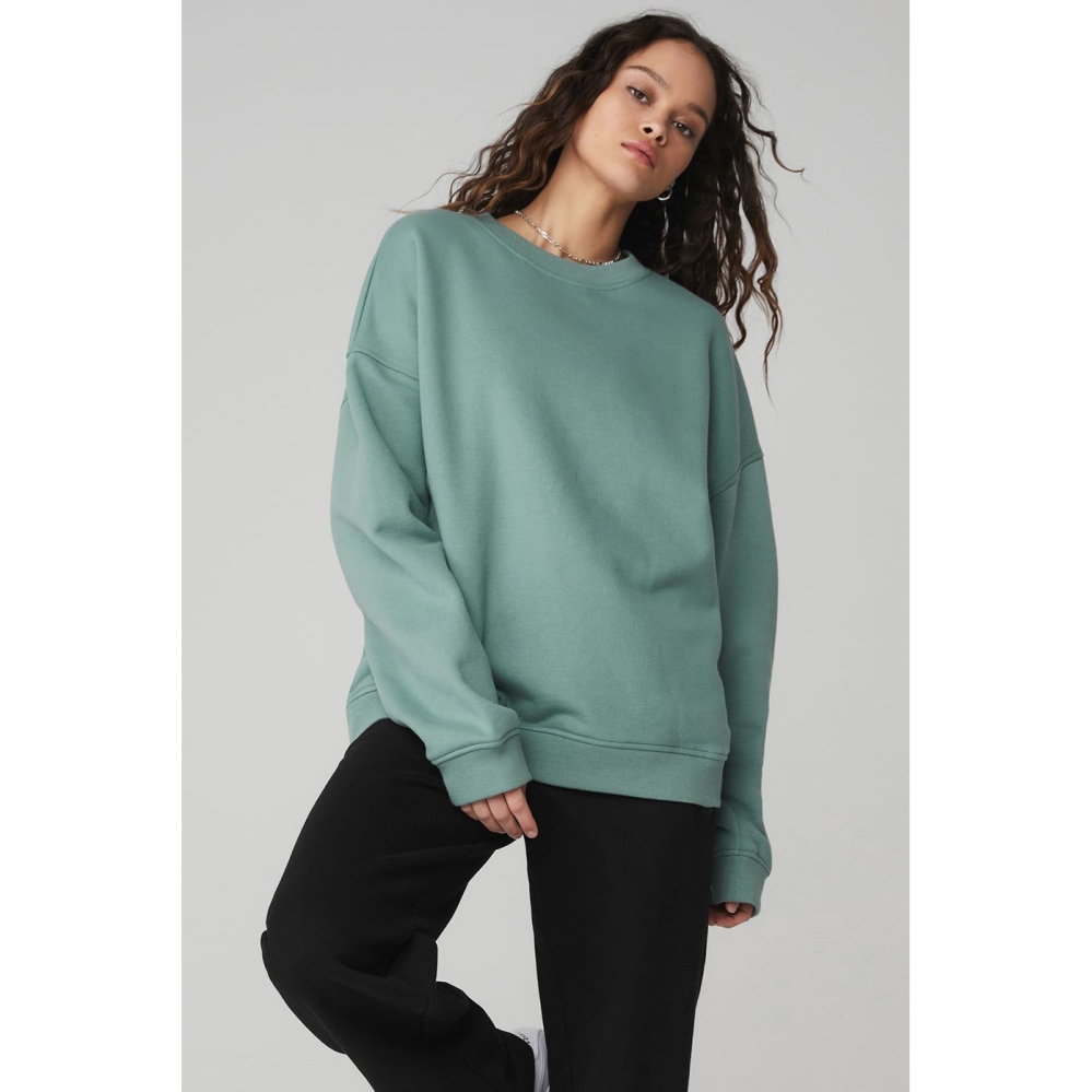 Alo Yoga Renown Heavy Weight Crew Neck Pullover Damen Blau | GNIMXH864