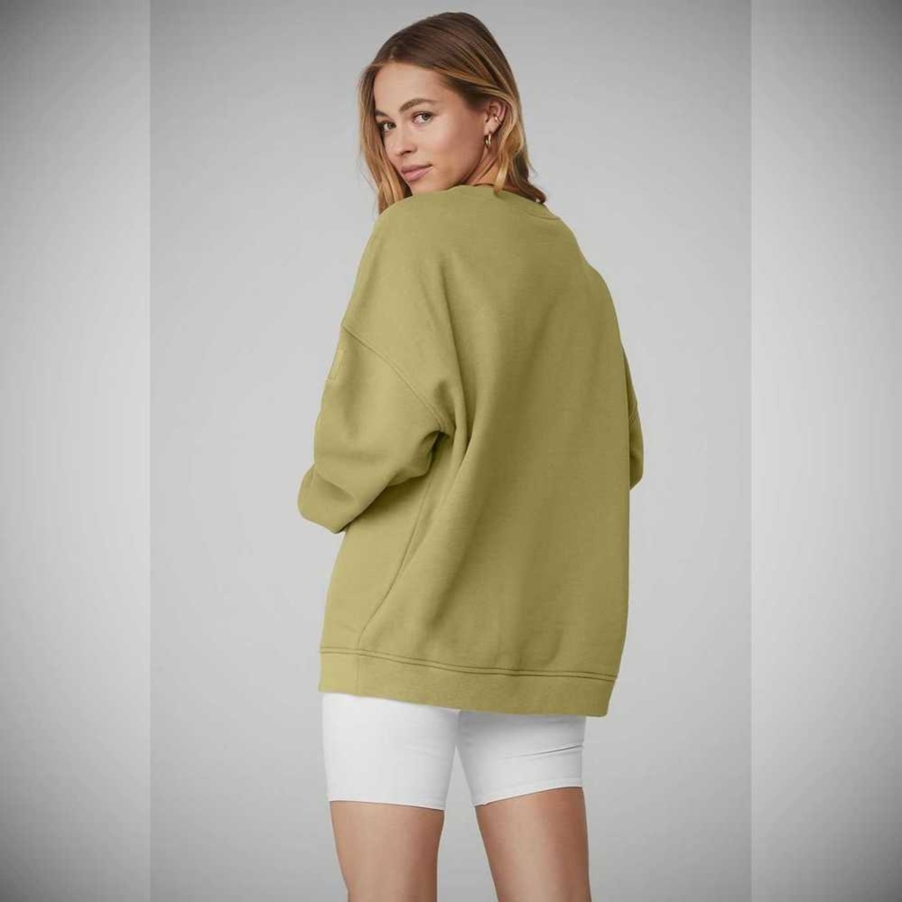 Alo Yoga Renown Heavy Weight Crew Neck Pullover Damen Wasabi | HCDQSY219