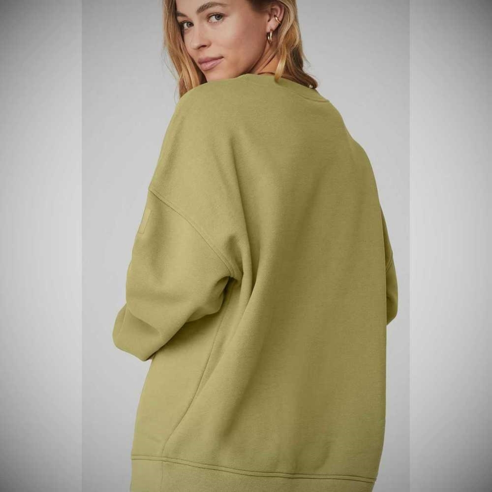 Alo Yoga Renown Heavy Weight Crew Neck Pullover Damen Wasabi | HCDQSY219