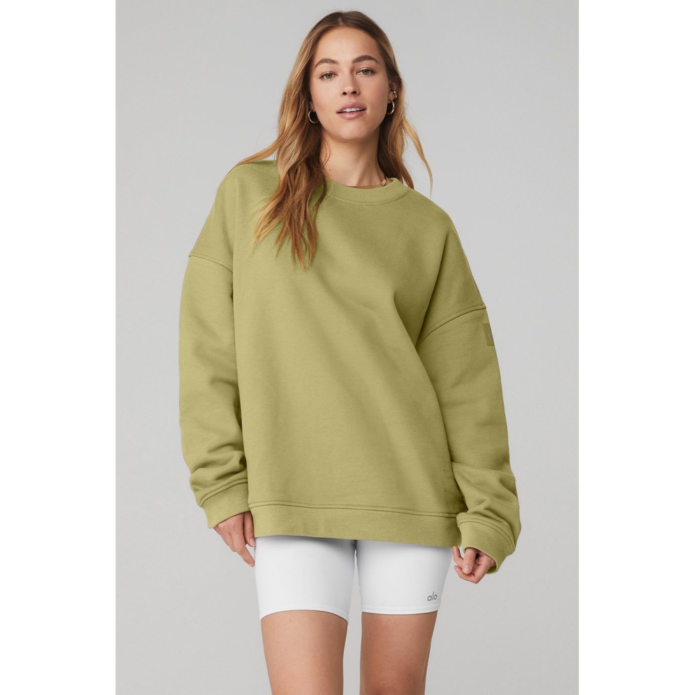 Alo Yoga Renown Heavy Weight Crew Neck Pullover Damen Wasabi | HCDQSY219