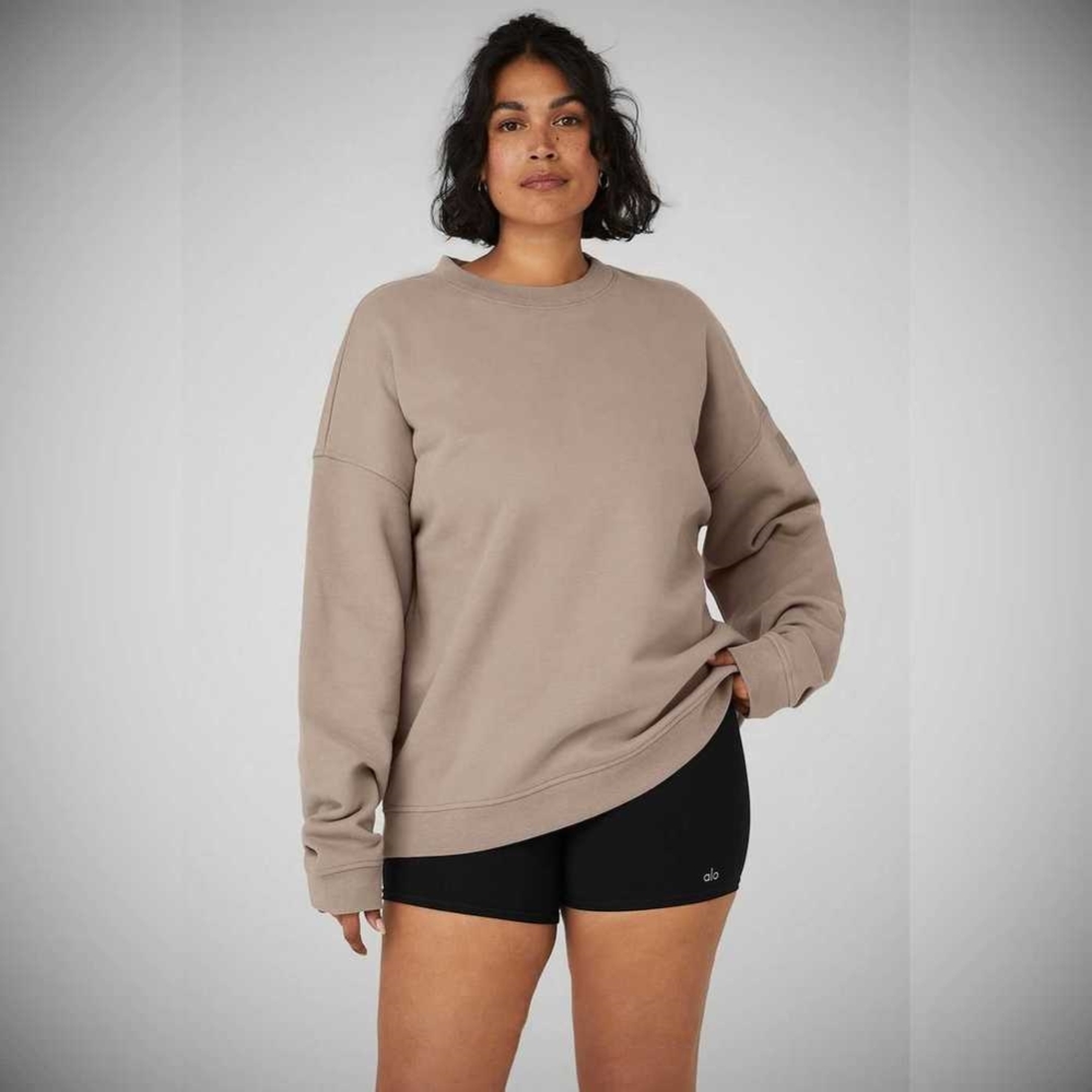 Alo Yoga Renown Heavy Weight Crew Neck Pullover Damen Grau Braun | YGJCQM180