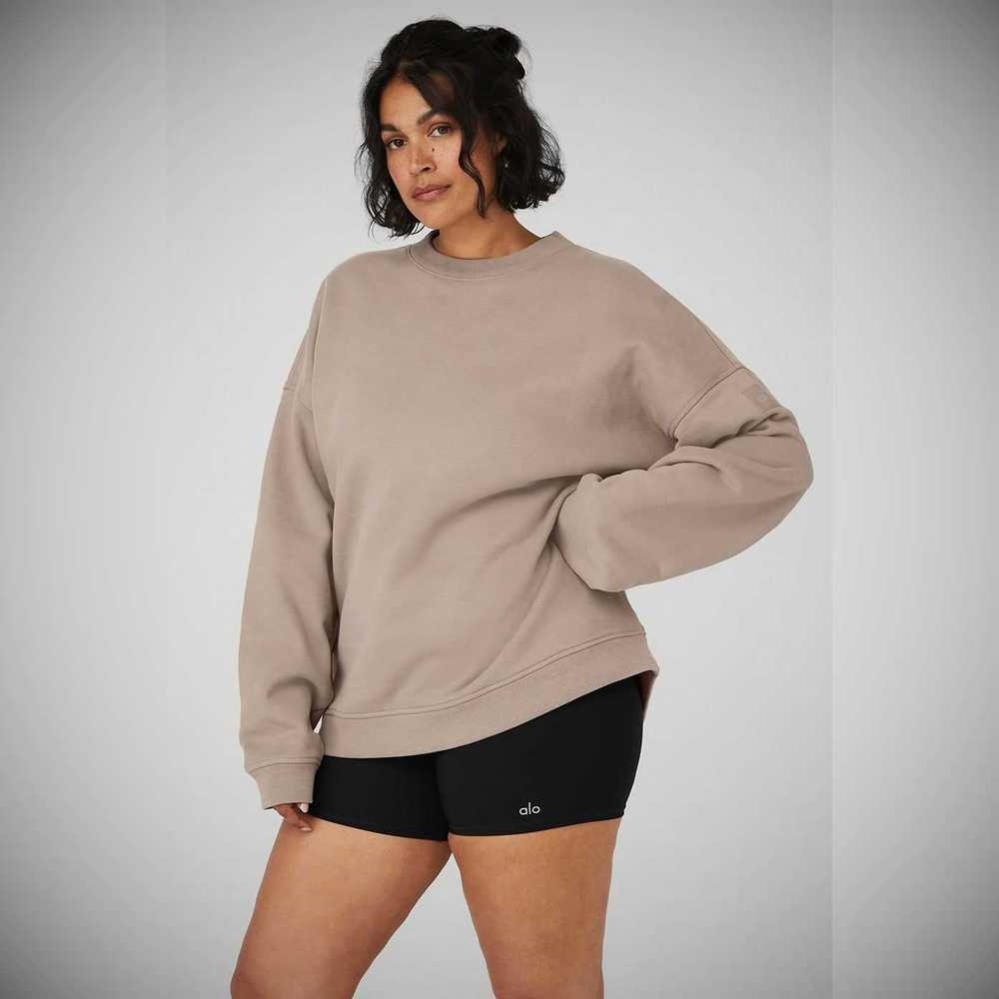 Alo Yoga Renown Heavy Weight Crew Neck Pullover Damen Grau Braun | YGJCQM180