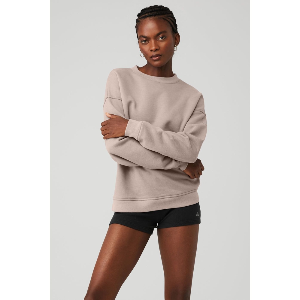 Alo Yoga Renown Heavy Weight Crew Neck Pullover Damen Grau Braun | YGJCQM180