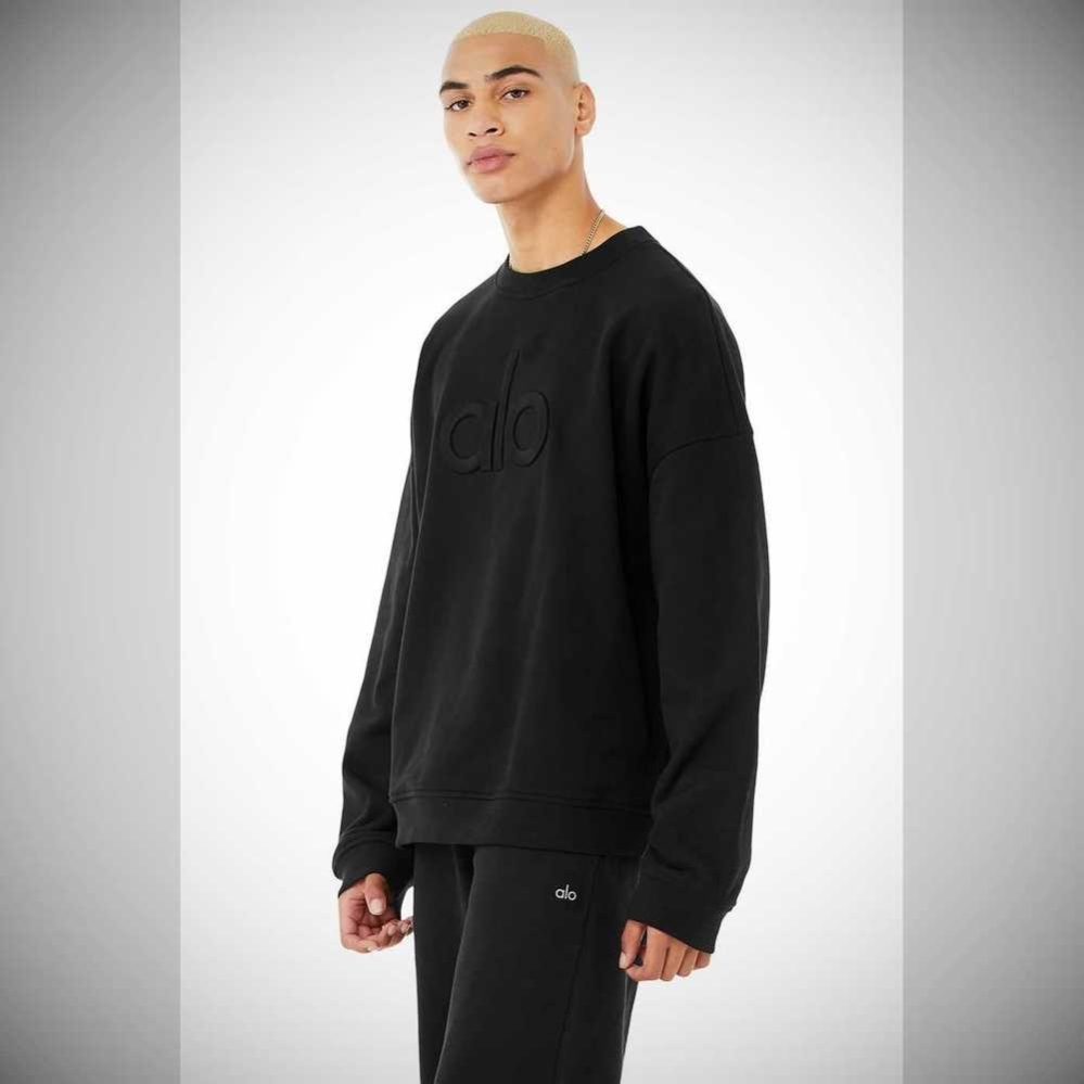 Alo Yoga Renown Heavy Weight Emblem Crew Neck Oberbekleidung Herren Schwarz | ENJVMU054