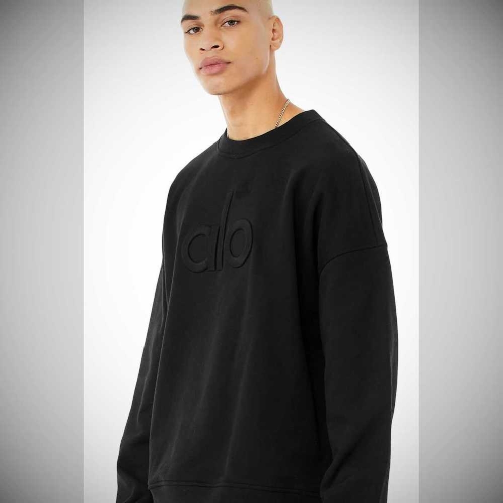 Alo Yoga Renown Heavy Weight Emblem Crew Neck Oberbekleidung Herren Schwarz | ENJVMU054