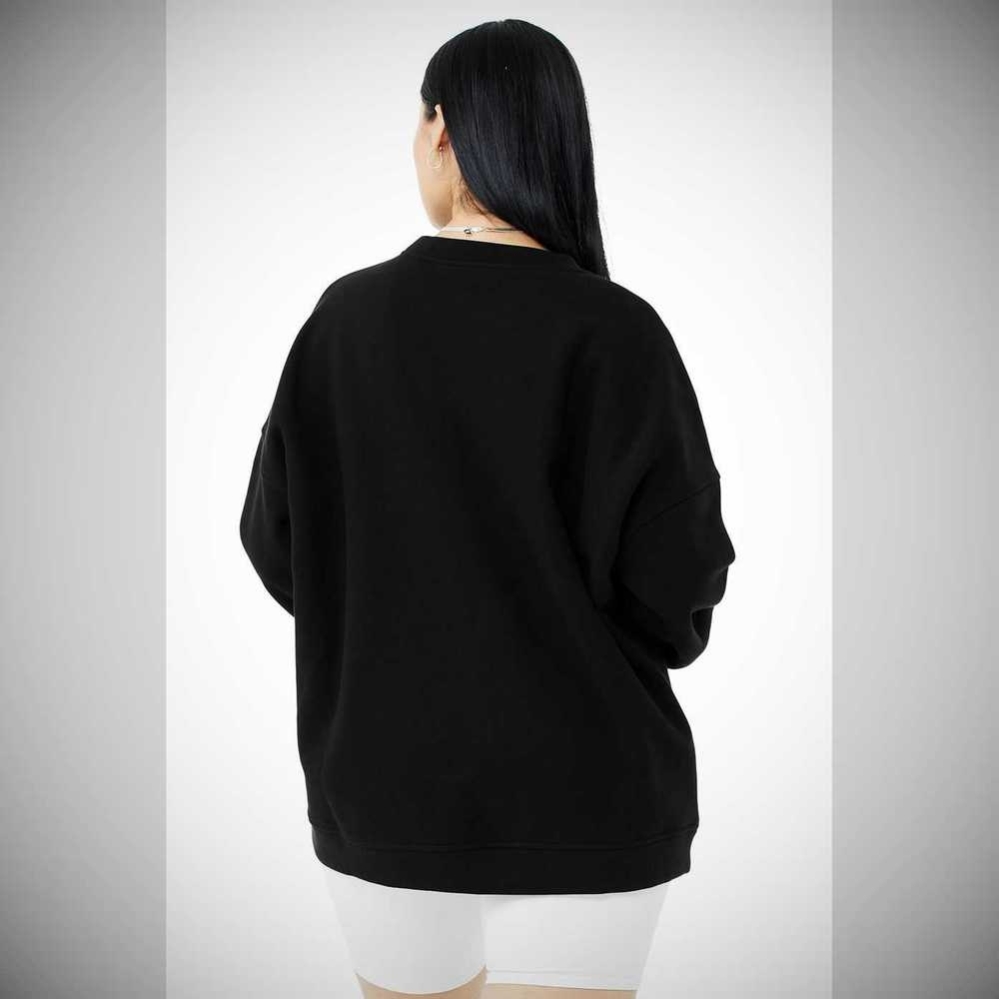 Alo Yoga Renown Heavy Weight Emblem Crew Neck Pullover Damen Schwarz | RMQFZG301