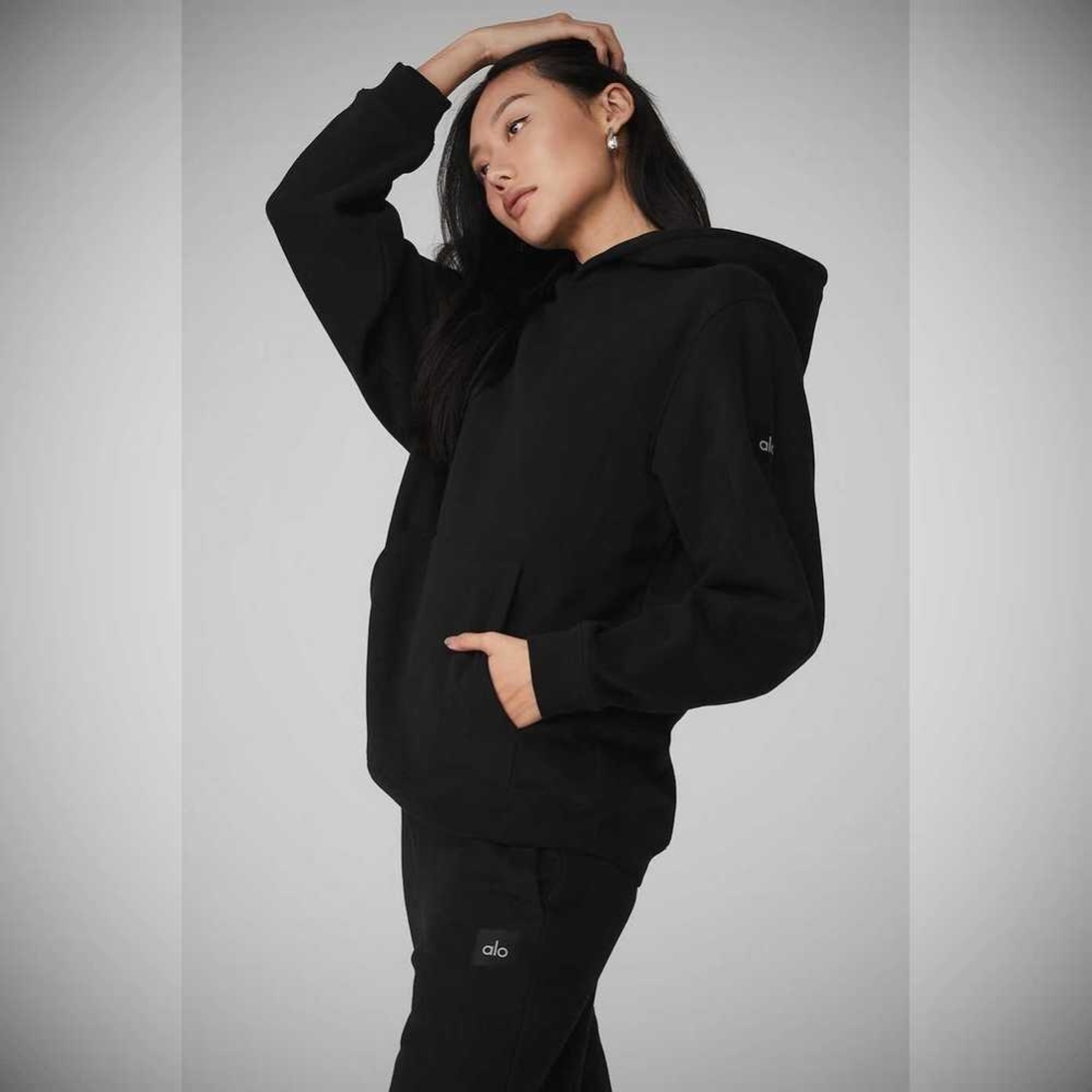 Alo Yoga Renown Heavy Weight Hoodie Damen Schwarz | SEAMDF384