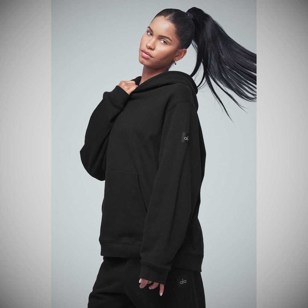 Alo Yoga Renown Heavy Weight Hoodie Damen Schwarz | SEAMDF384