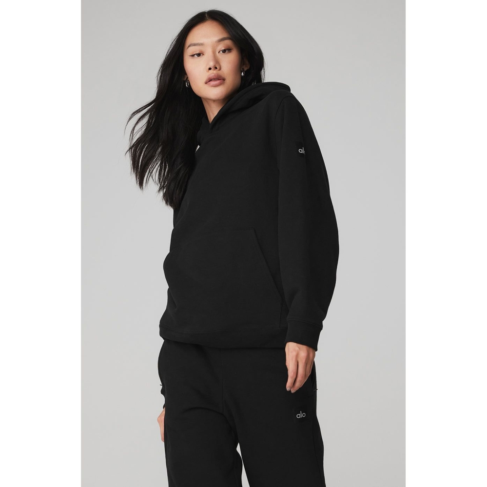 Alo Yoga Renown Heavy Weight Hoodie Damen Schwarz | SEAMDF384