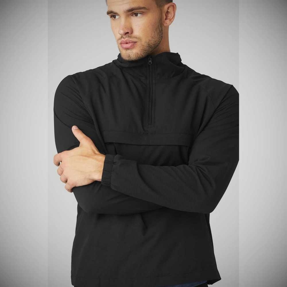 Alo Yoga Ripstop 1/4 Zip On-Set Jacke Herren Schwarz | LNFCWX785