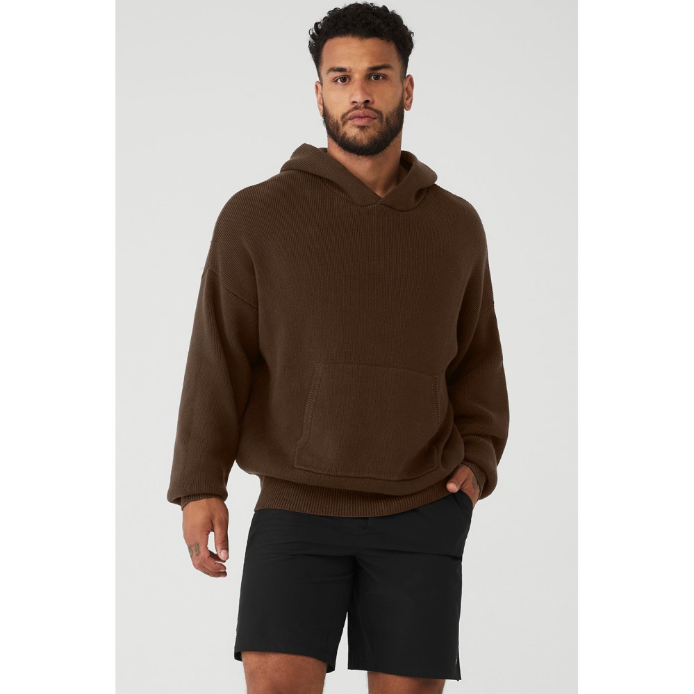 Alo Yoga Scholar Mit Kapuze Pullover Oberbekleidung Herren Kaffee | ZMRLCS598