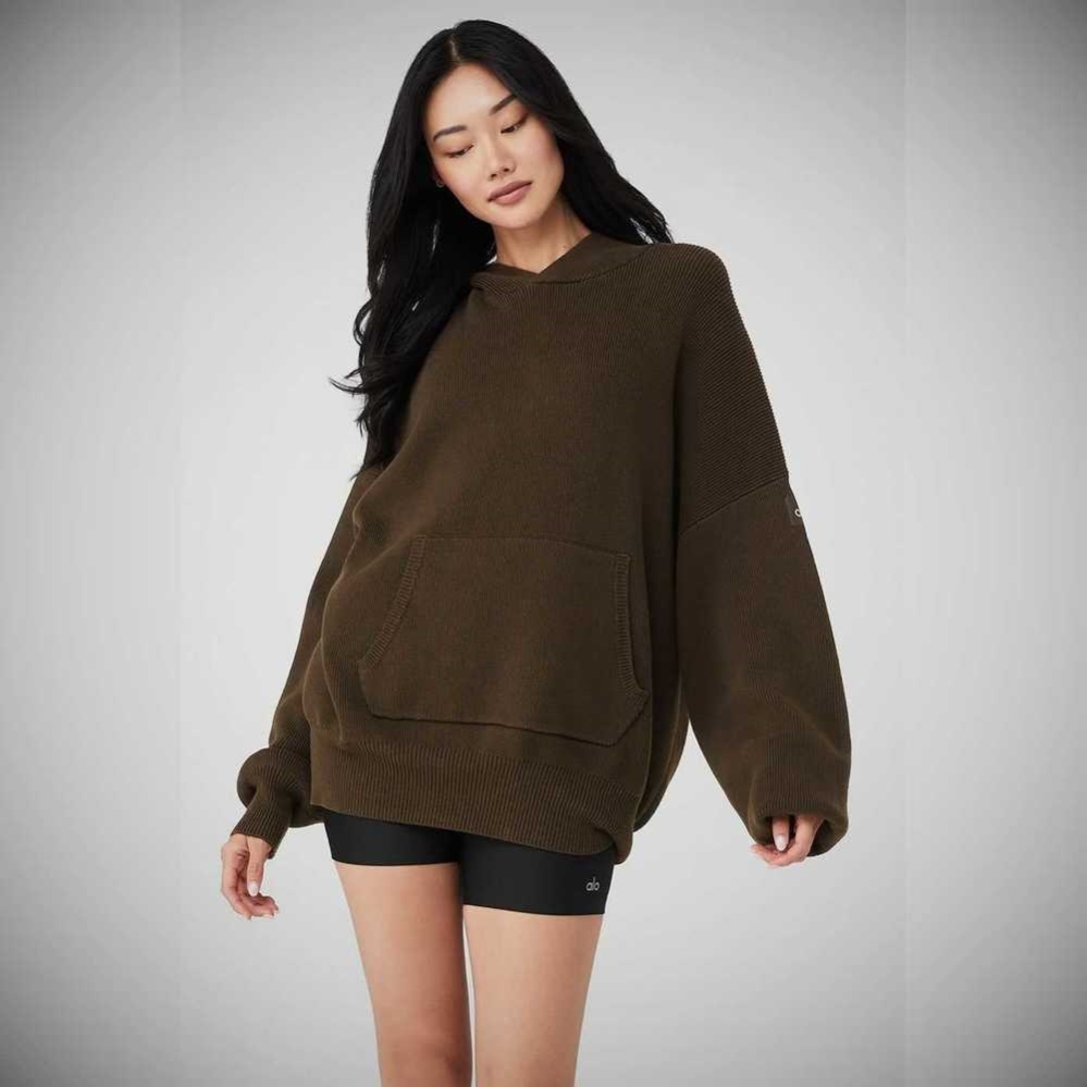 Alo Yoga Scholar Mit Kapuze Pullover Sweatshirts Damen Kaffee | OHTYZV302