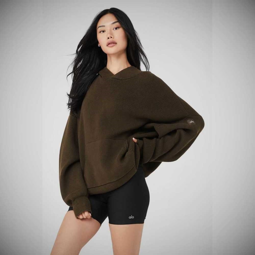 Alo Yoga Scholar Mit Kapuze Pullover Sweatshirts Damen Kaffee | OHTYZV302