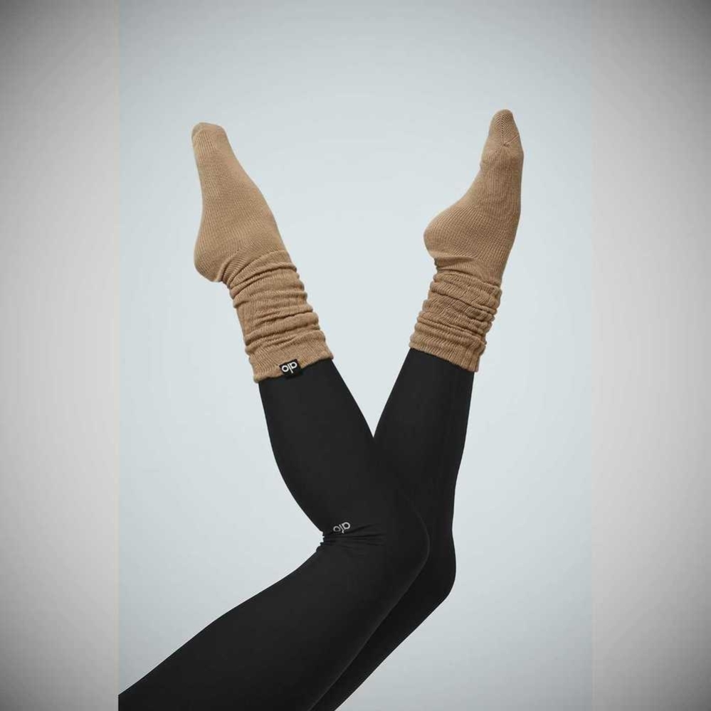 Alo Yoga Scrunch Socken Damen Braun | GXKNQI605