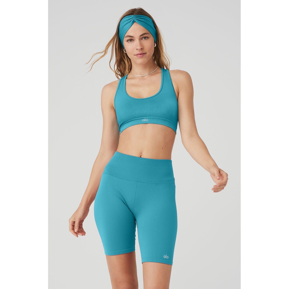 Alo Yoga Seamless Gerippt BHs Damen Blau | UPRVGC836