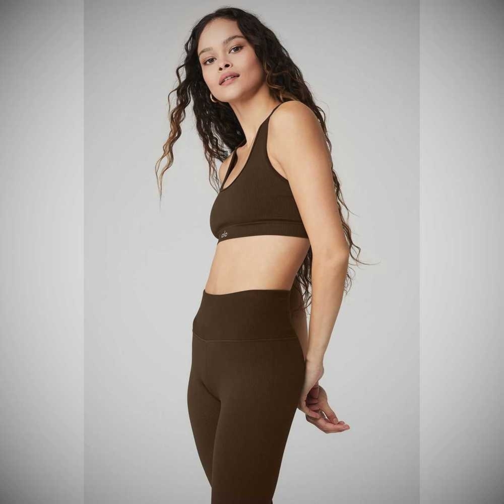 Alo Yoga Seamless Gerippt BHs Damen Kaffee | EMXLGV380