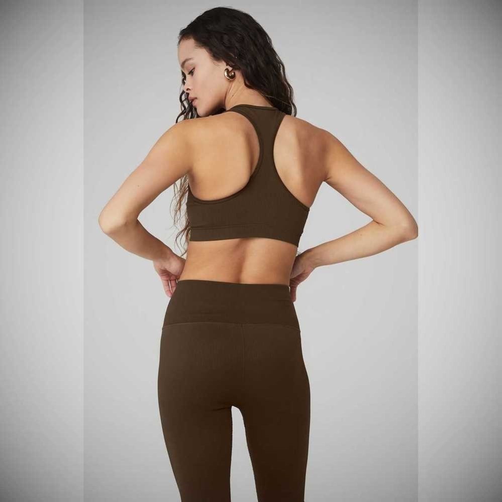 Alo Yoga Seamless Gerippt BHs Damen Kaffee | EMXLGV380