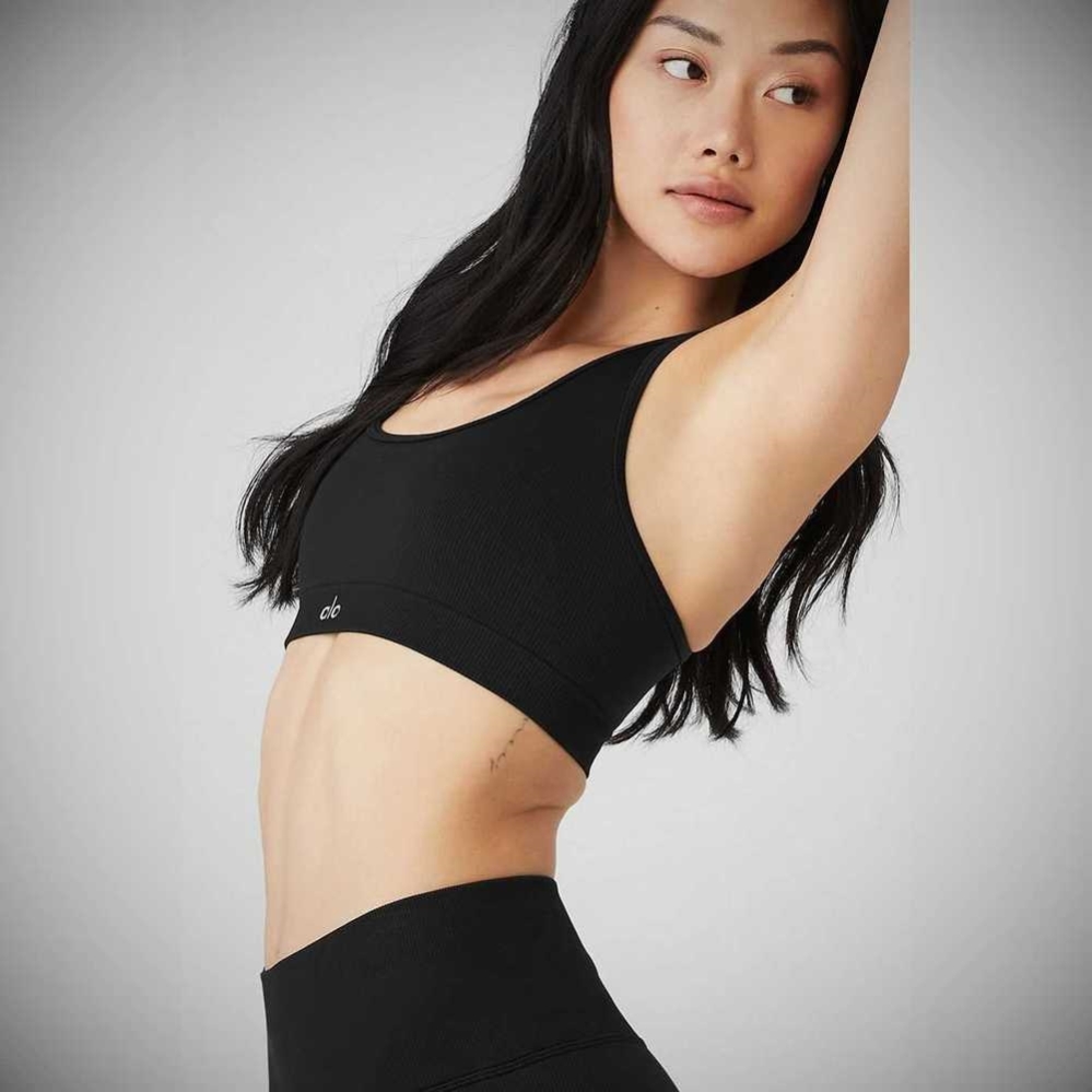 Alo Yoga Seamless Gerippt BHs Damen Schwarz | XMWBIK926