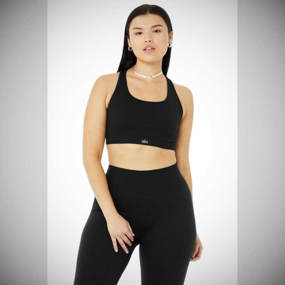 Alo Yoga Seamless Gerippt BHs Damen Schwarz | XMWBIK926