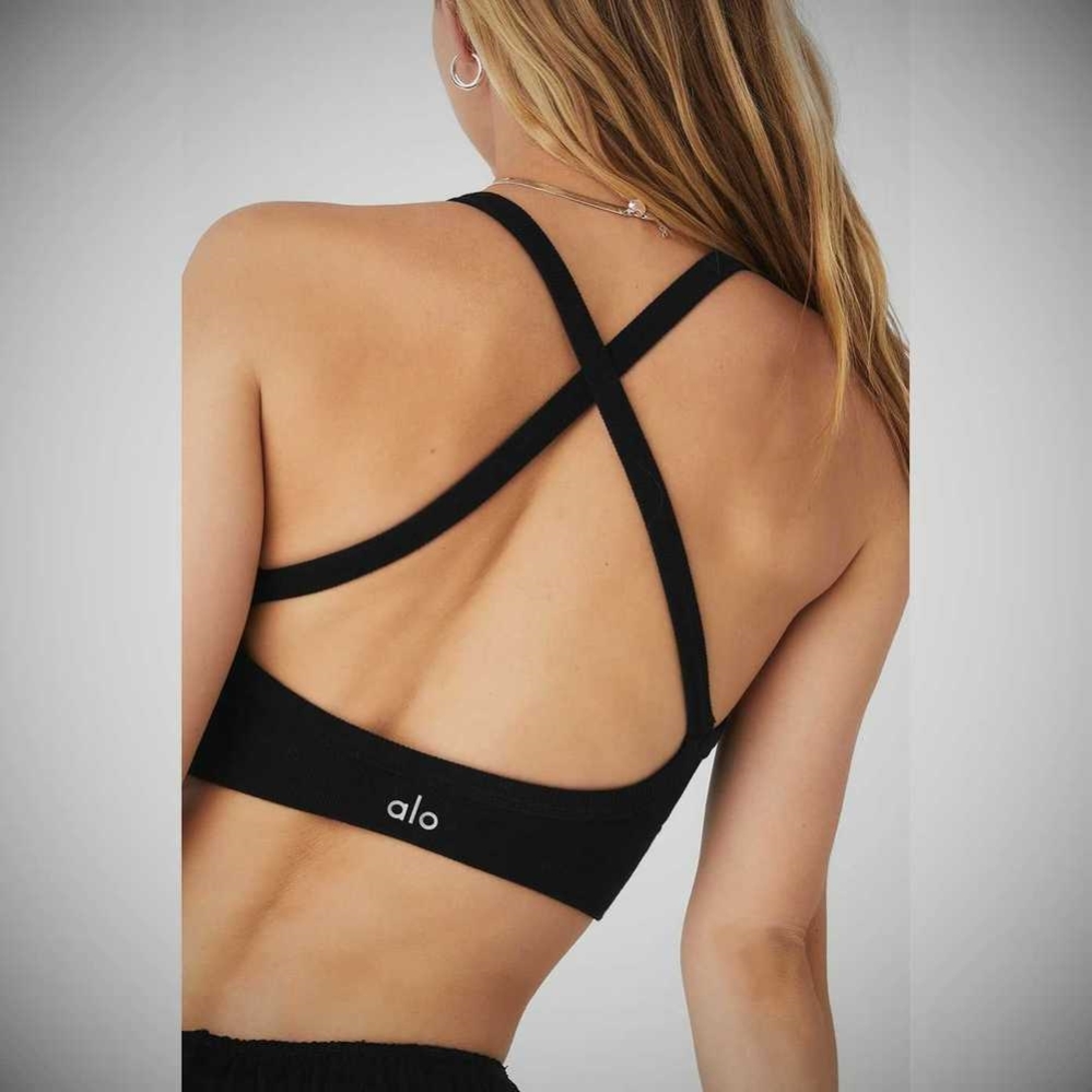 Alo Yoga Seamless Gerippt Low Back BHs Damen Schwarz | WCMGIP517