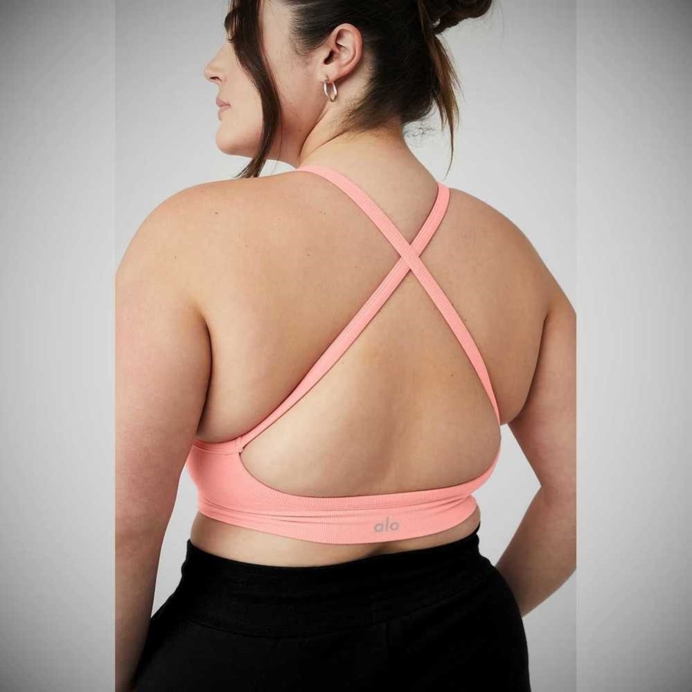 Alo Yoga Seamless Gerippt Low Back BHs Damen Rosa | XMVGPF973