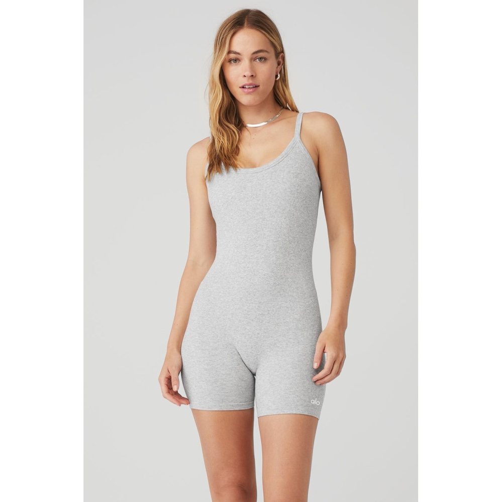 Alo Yoga Seamless Gerippt Mellow Onesies Damen Grau | OEZJBC715