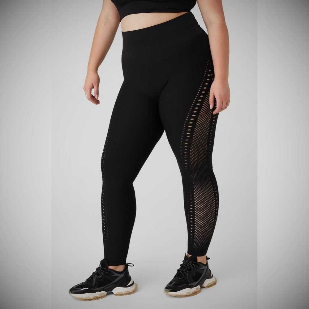 Alo Yoga Seamless High-Taille 7/8 Open Air Leggings Damen Schwarz | CGVRJK746