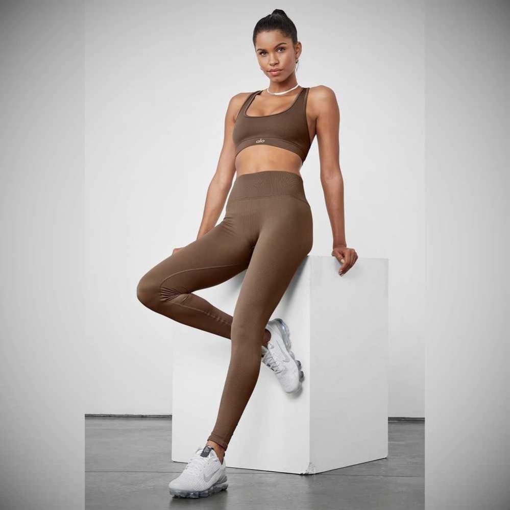 Alo Yoga Seamless High-Taille Gerippt Leggings Damen Kaffee | VJCGBY924