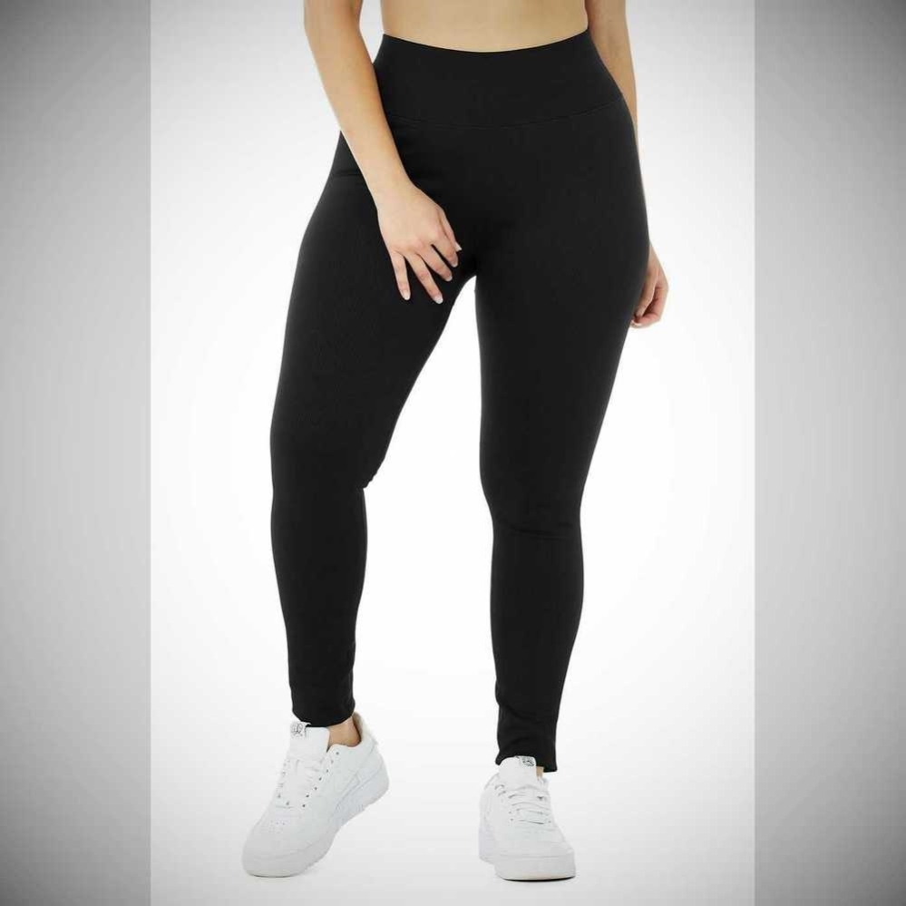 Alo Yoga Seamless High-Taille Gerippt Leggings Damen Schwarz | VPEQDU150