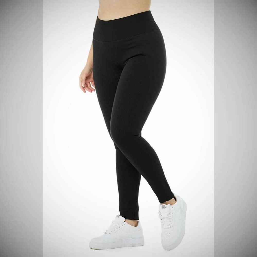 Alo Yoga Seamless High-Taille Gerippt Leggings Damen Schwarz | VPEQDU150