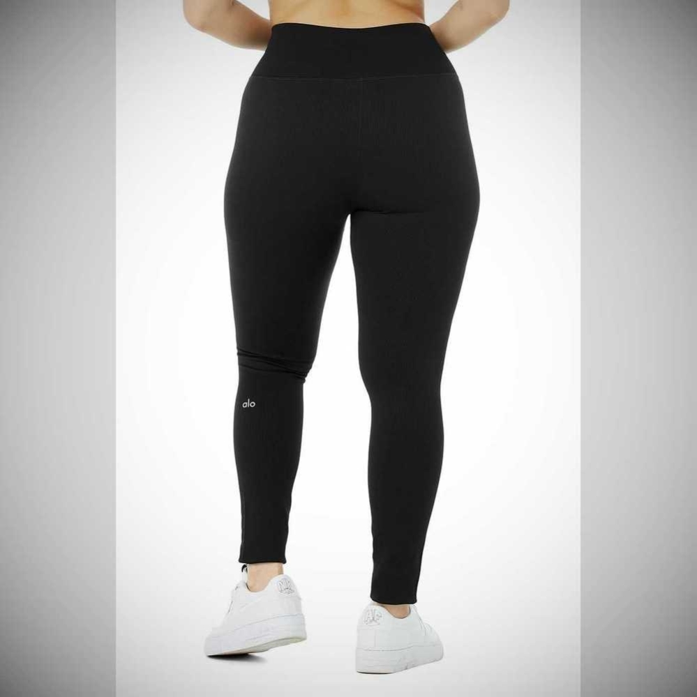 Alo Yoga Seamless High-Taille Gerippt Leggings Damen Schwarz | VPEQDU150