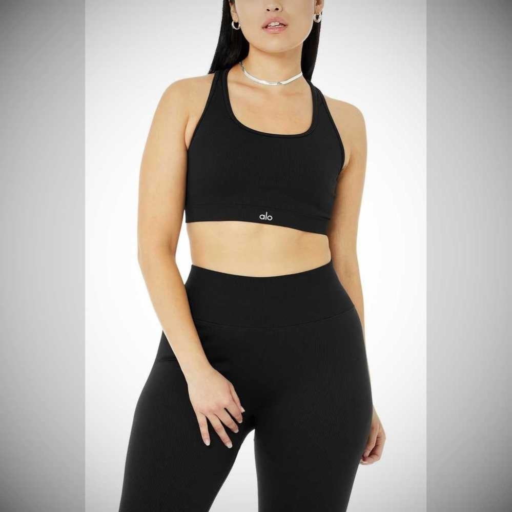 Alo Yoga Seamless High-Taille Gerippt Leggings Damen Schwarz | VPEQDU150