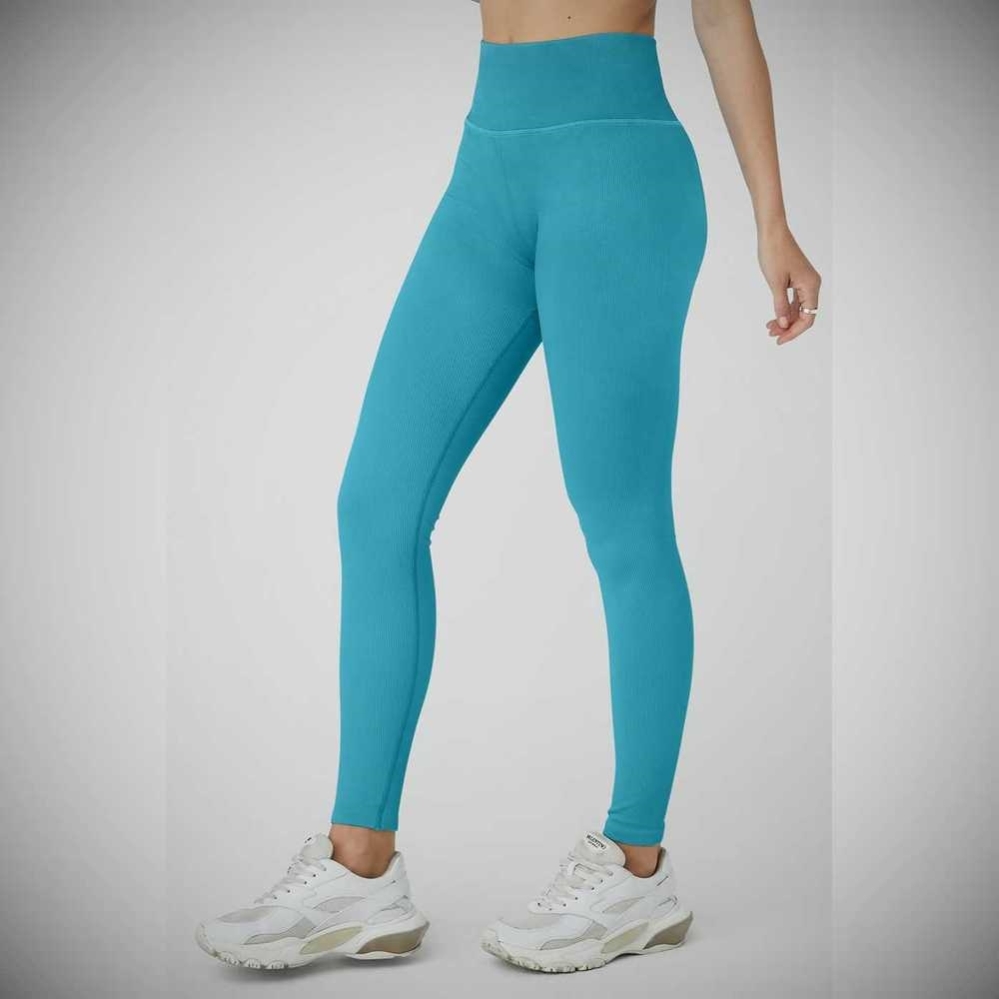 Alo Yoga Seamless High-Taille Gerippt Leggings Damen Blau | YISHKZ946