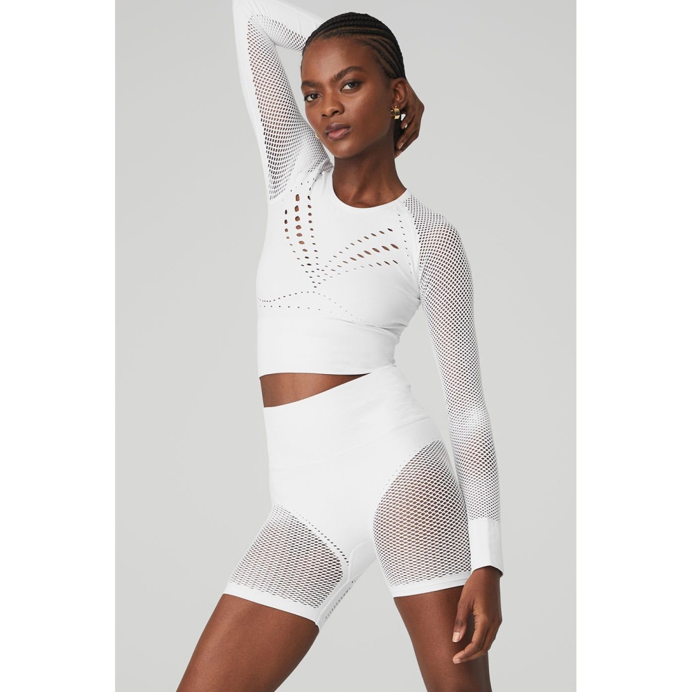 Alo Yoga Seamless Open Air Long Sleeve Damen Weiß | OQCAWP681