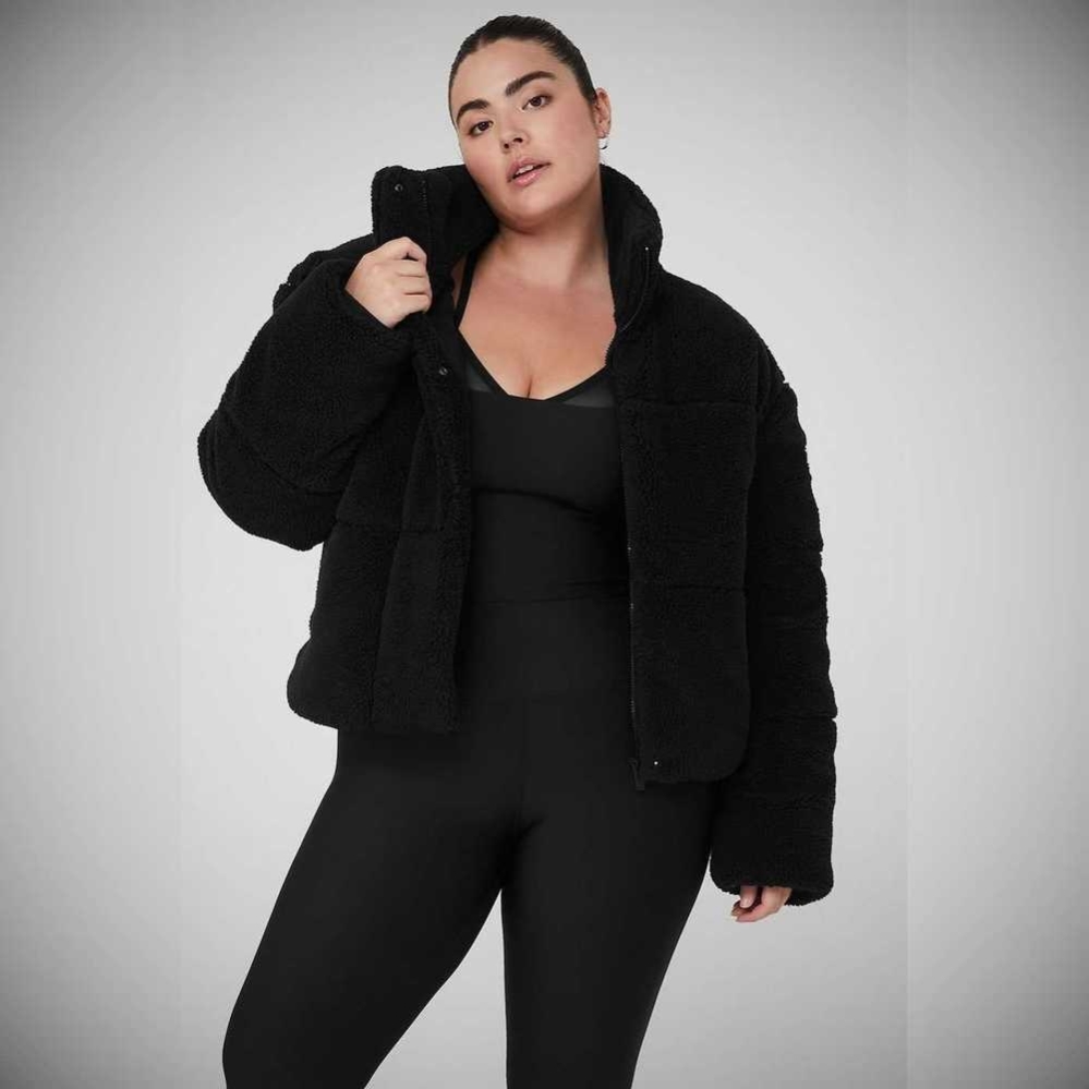 Alo Yoga Sherpa Snow Angel Puffer Jacke Damen Schwarz | FYPQEV729