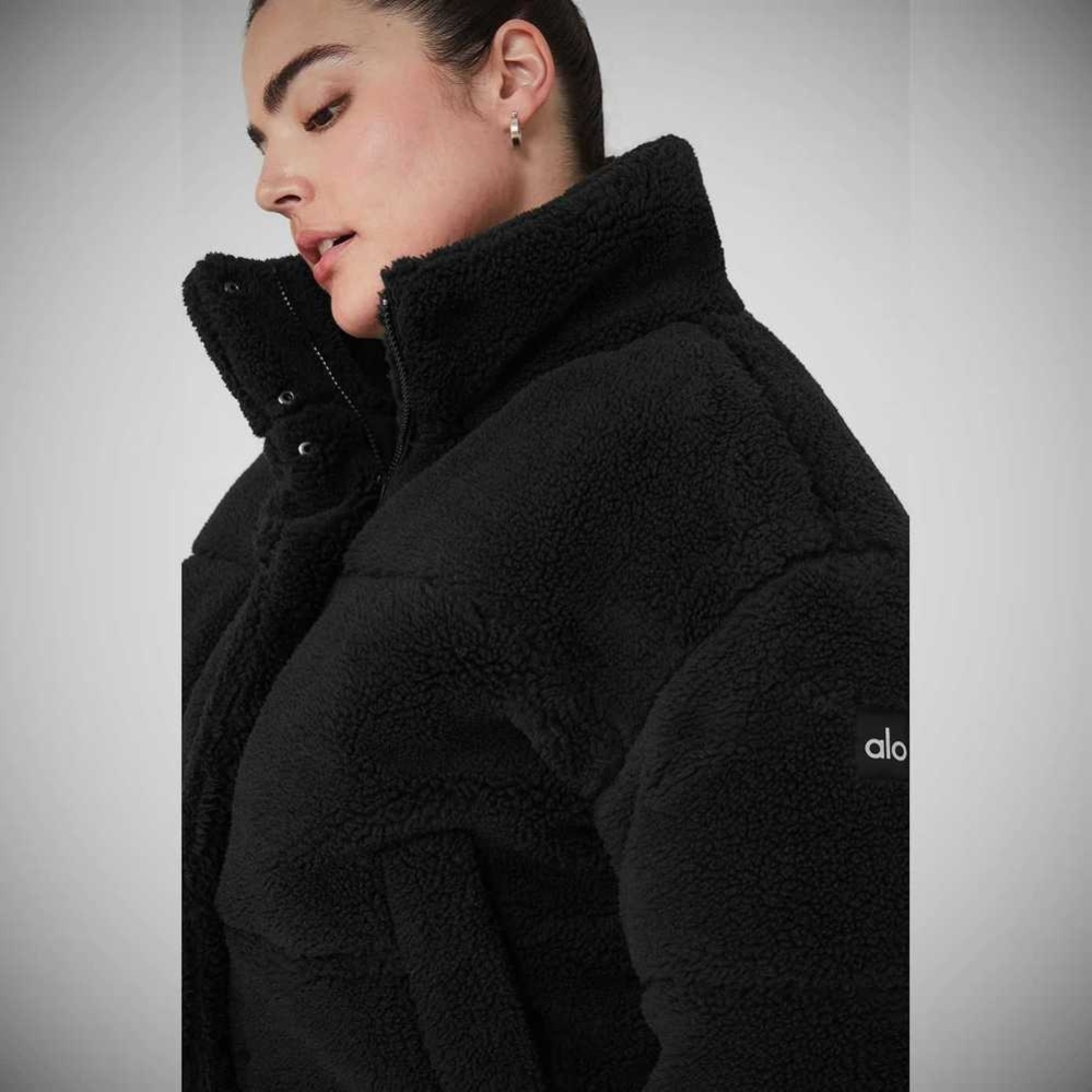 Alo Yoga Sherpa Snow Angel Puffer Jacke Damen Schwarz | FYPQEV729