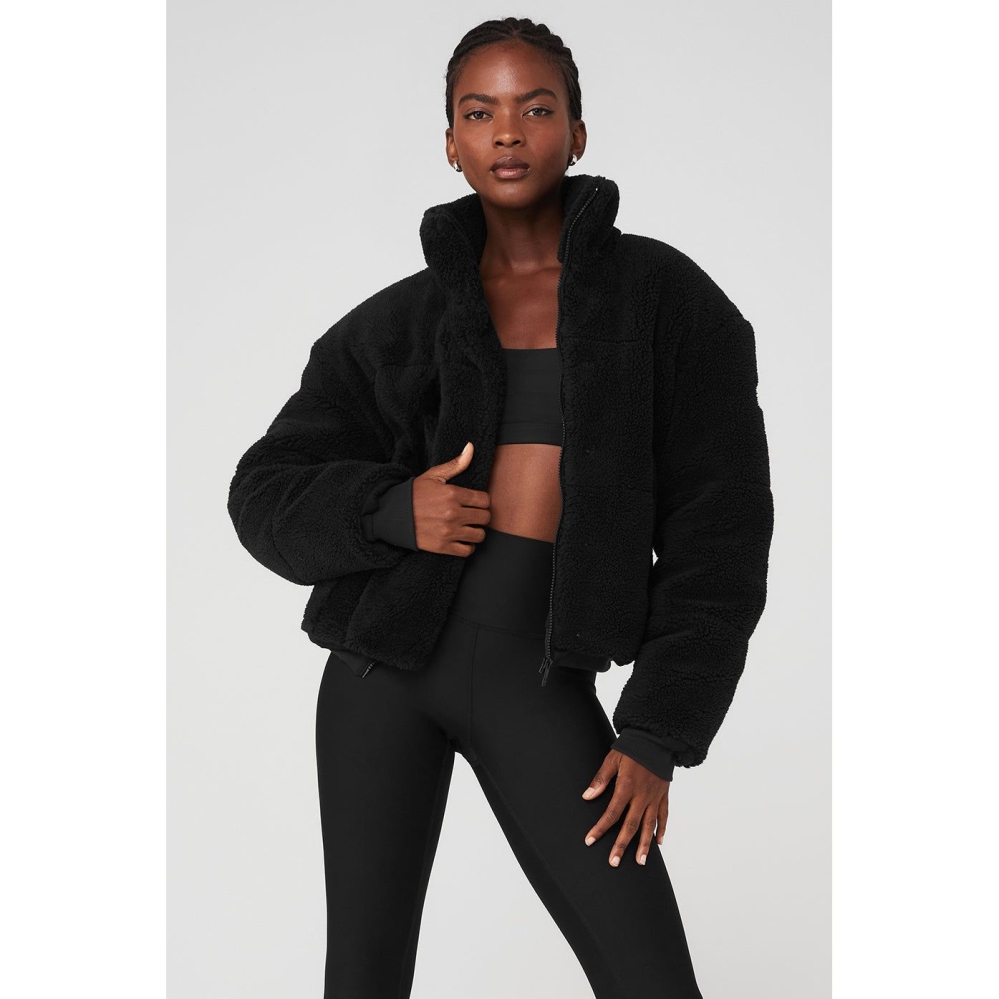 Alo Yoga Sherpa Snow Angel Puffer Jacke Damen Schwarz | FYPQEV729