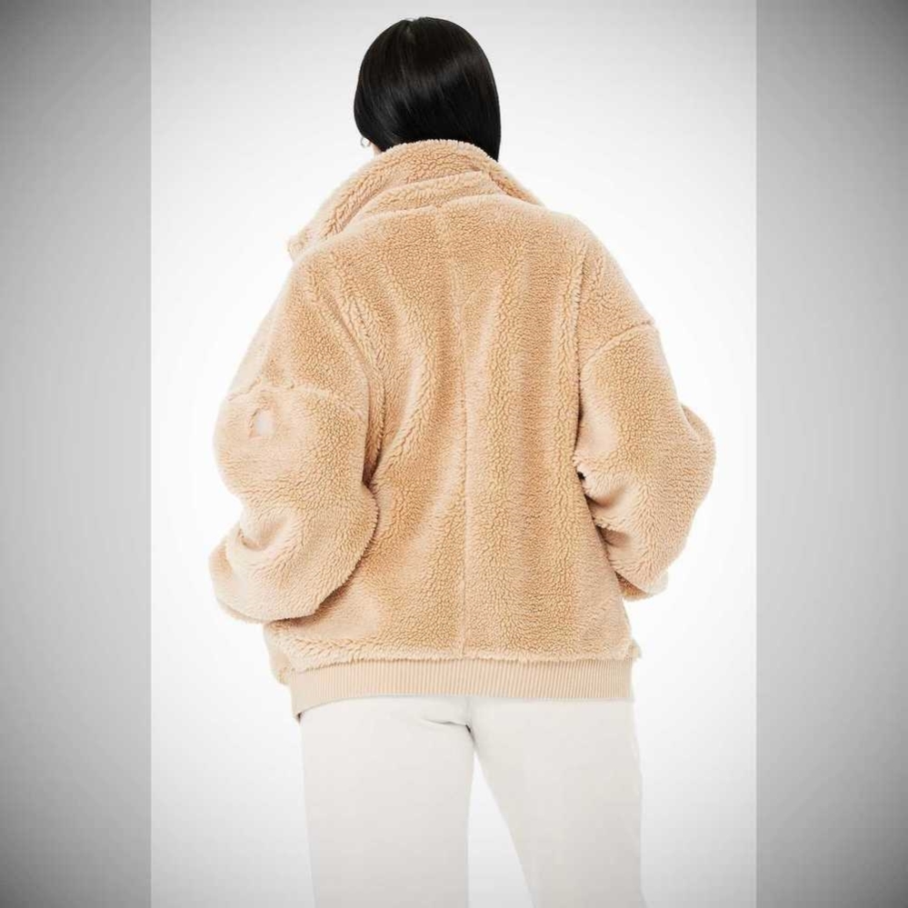 Alo Yoga Sherpa Varsity Jacke Damen Camel | RMLVIN745