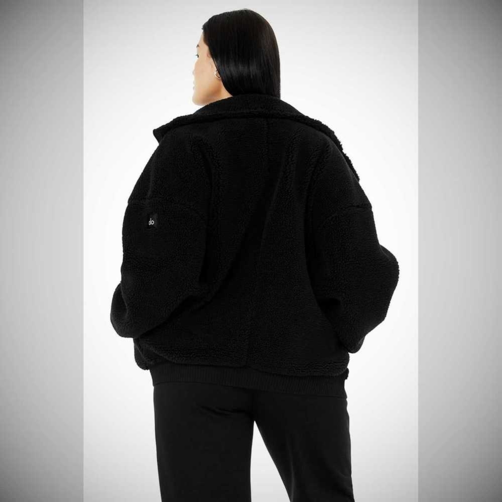 Alo Yoga Sherpa Varsity Jacke Damen Schwarz | IARVKW418