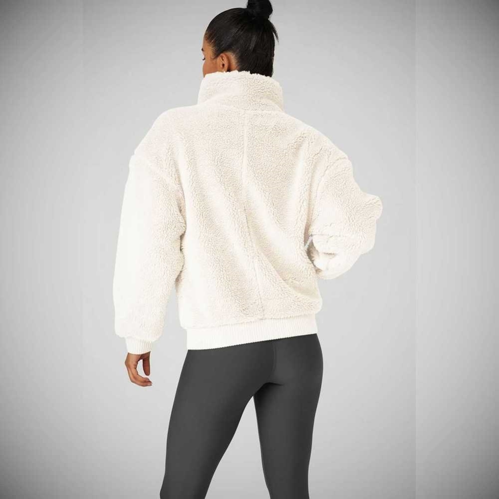 Alo Yoga Sherpa Varsity Jacke Damen Weiß | NJCPTV638